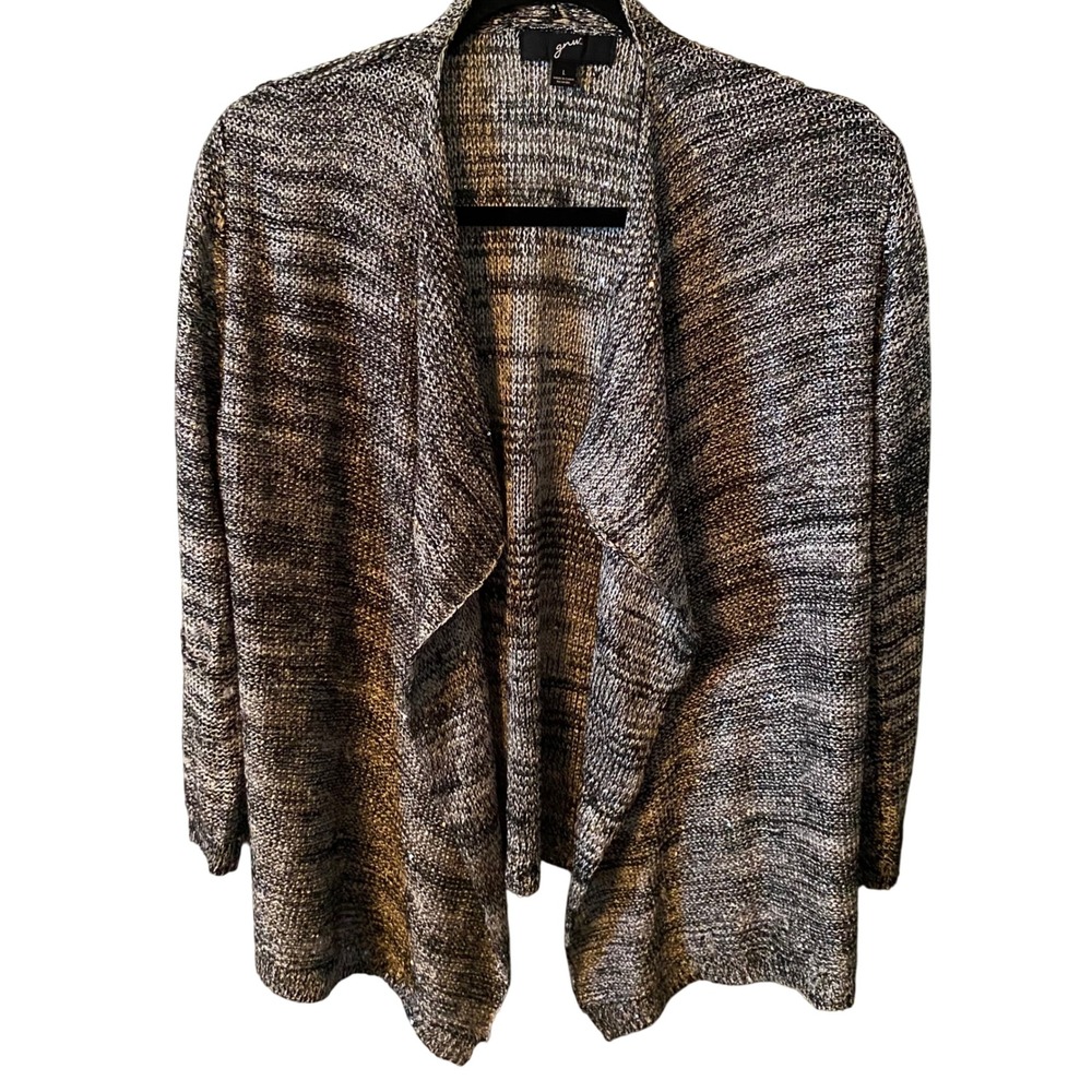 GNW Women's Gray Black Marled Knit Waterfall Cardigan Sweater‎ Size L